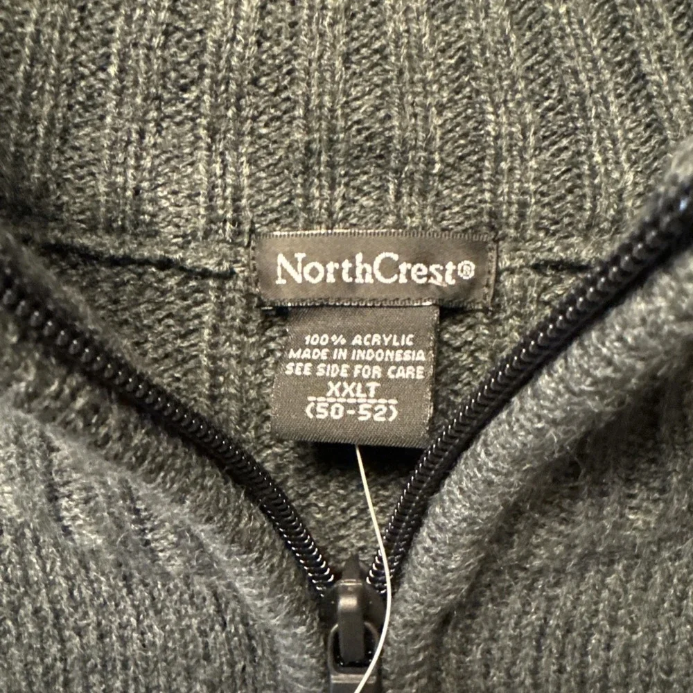 North Crest Men's Charcoal Grey Size XXLT 1/4 Zip Ribbed Cable Sweater Mock Neck
